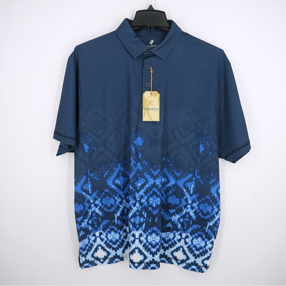 Caribbean Navy and Blue Patterned Polo Shirt